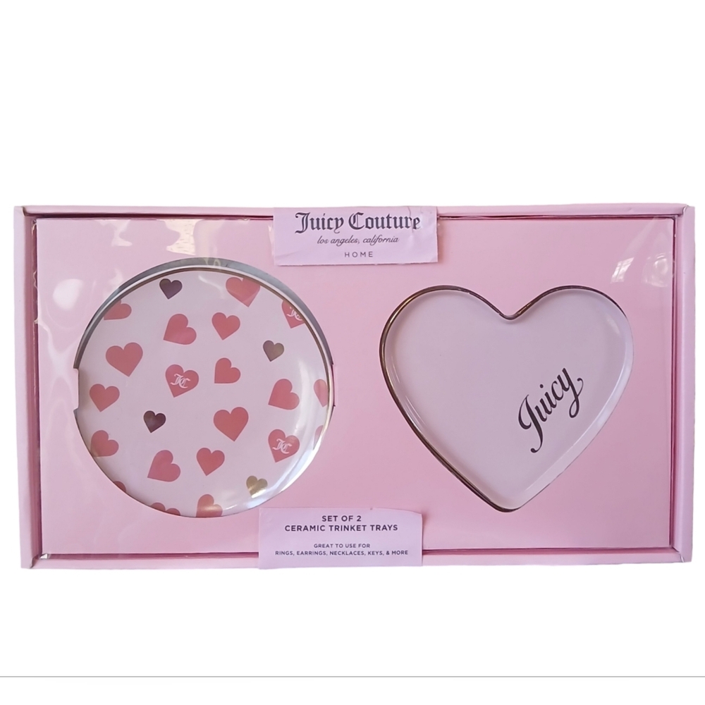 New Juicy Couture Pink Heart And Circle Trinket Jewelry Tray 2 Piece Set